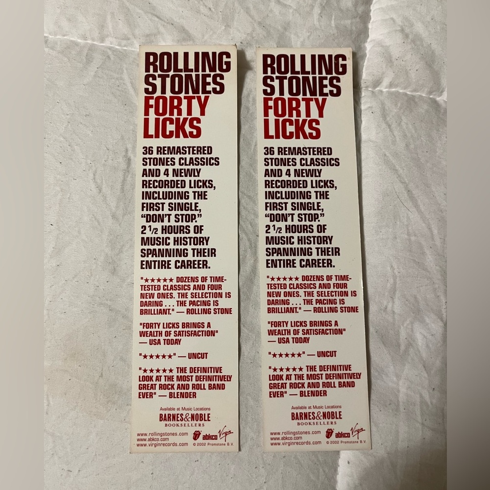 Rolling Stones 40 Licks Bookmarks Vintage 2002 , Set‎ Of 2 - Picture 2 of 2